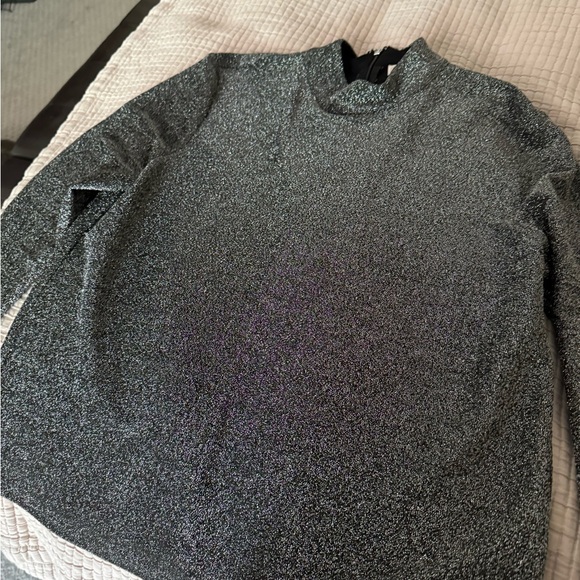 Michael Kors silver shimmery holiday top size L zipper high neck - Picture 5 of 10